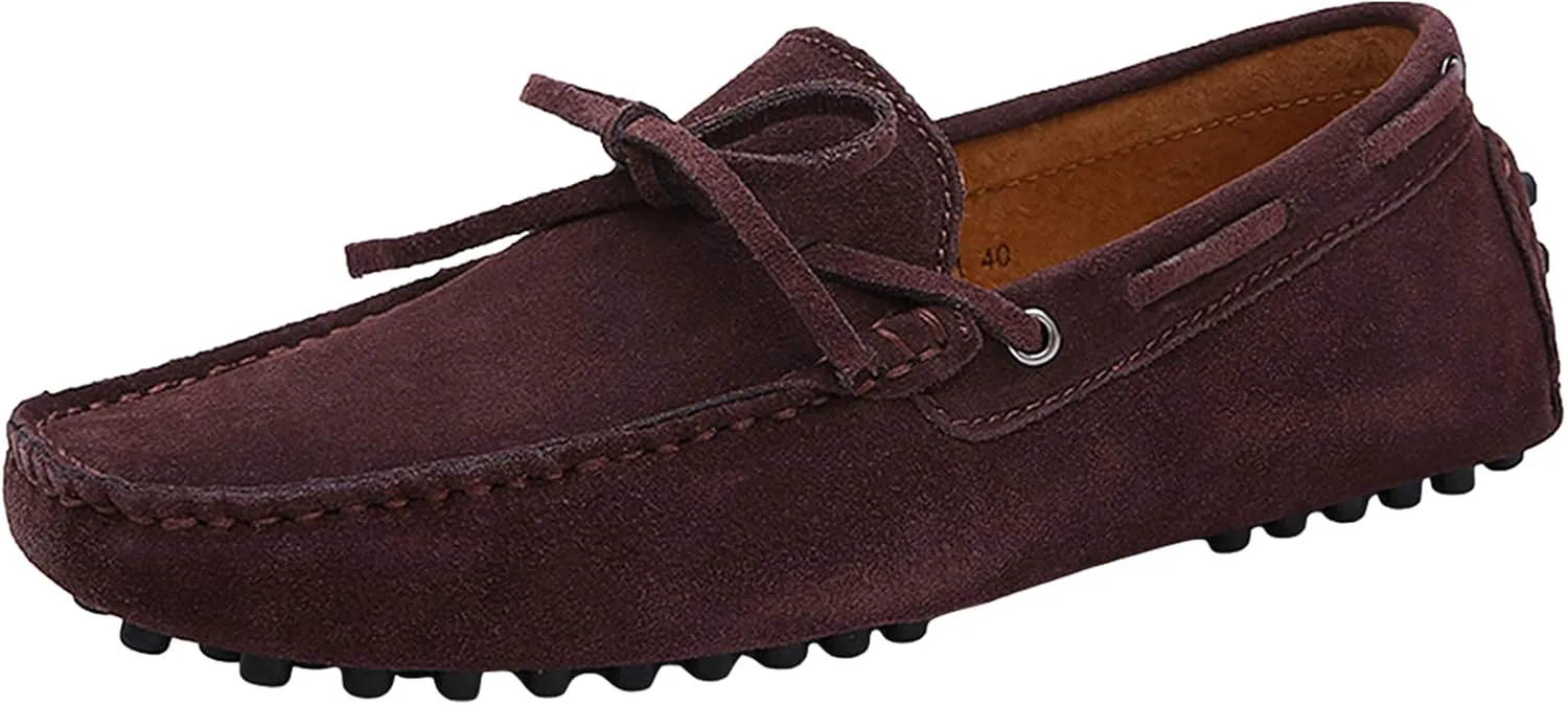 ANUFER Men's Soft Suede Leather Driving Loafers Shoes Bowtie Moccasin Slippers Big Size