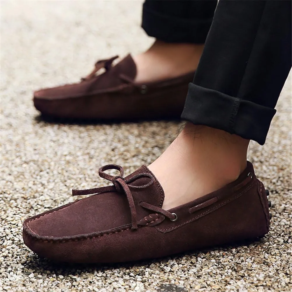 ANUFER Men's Soft Suede Leather Driving Loafers Shoes Bowtie Moccasin Slippers Big Size