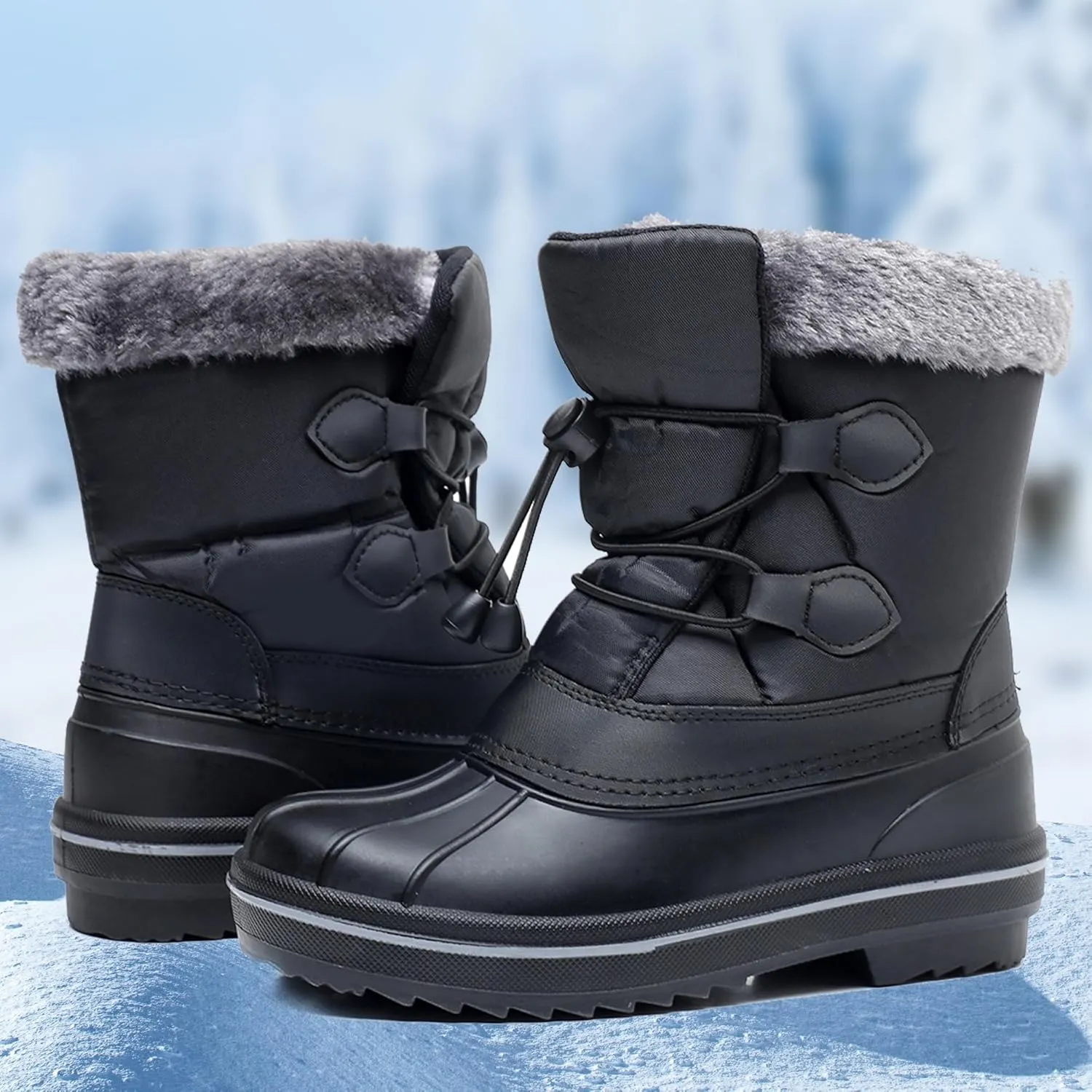 Apakowa Boys Girls Snow Boots Outdoor Slip Resistant Insulated Waterproof Winter Snow Boots (Toddler/Little Kid/Big Kid)