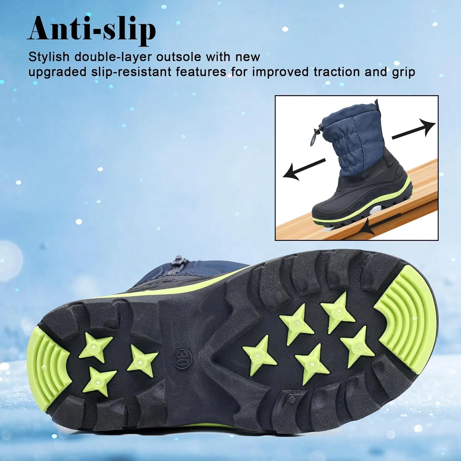 Apakowa Boys Girls Snow Boots Outdoor Slip Resistant Insulated Waterproof Winter Snow Boots (Toddler/Little Kid/Big Kid)