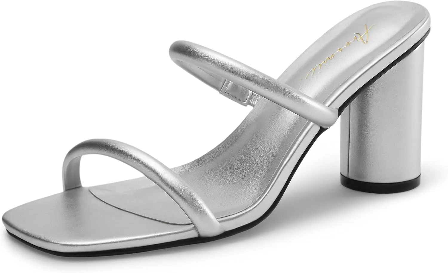 Arromic Women's Heeled Sandals Square Toe Two Strap Block Heels for Women Comfortable Strappy Heels Slip on Heeled Sandals for Women Dressy