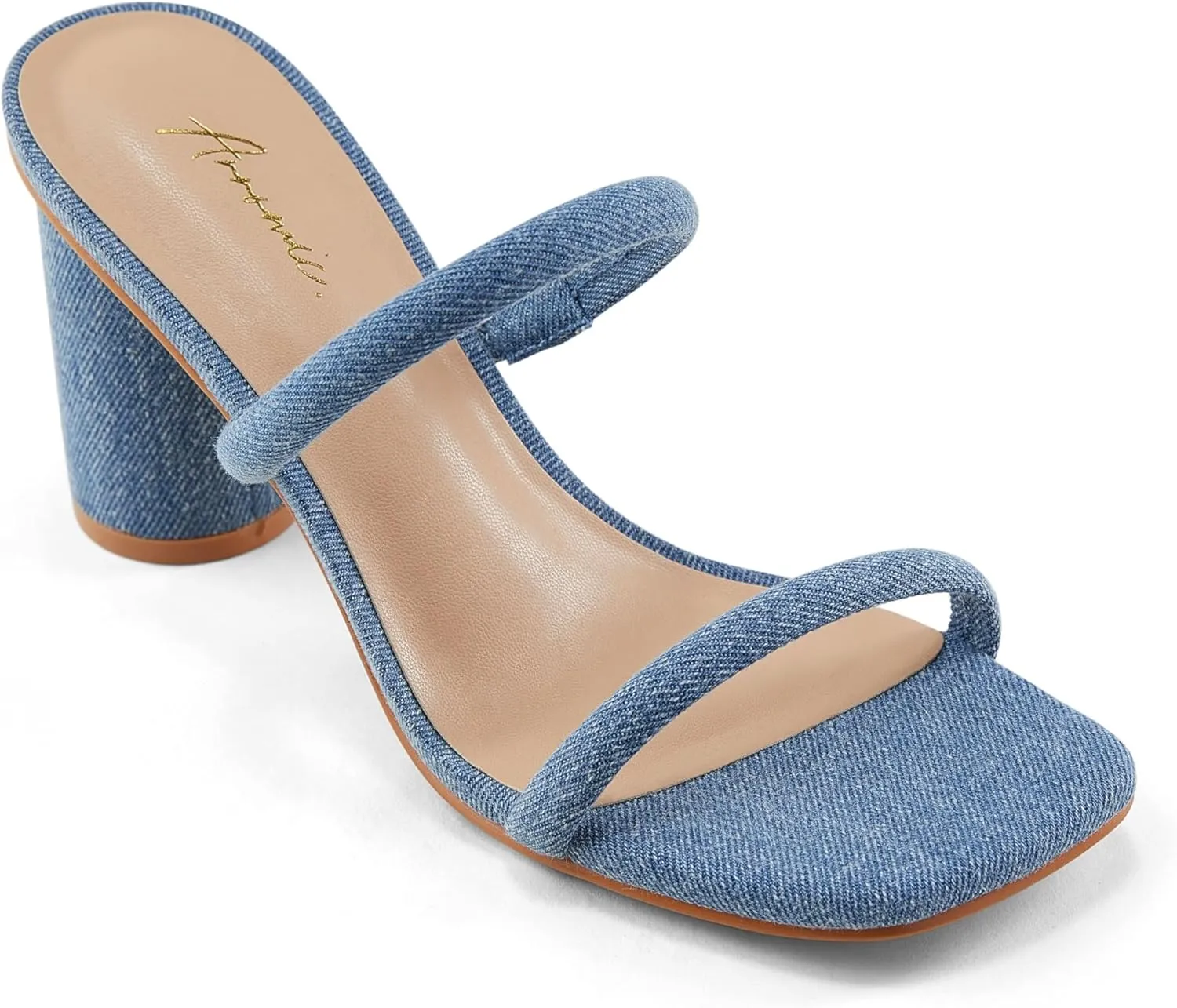 Arromic Women's Heeled Sandals Square Toe Two Strap Block Heels for Women Comfortable Strappy Heels Slip on Heeled Sandals for Women Dressy