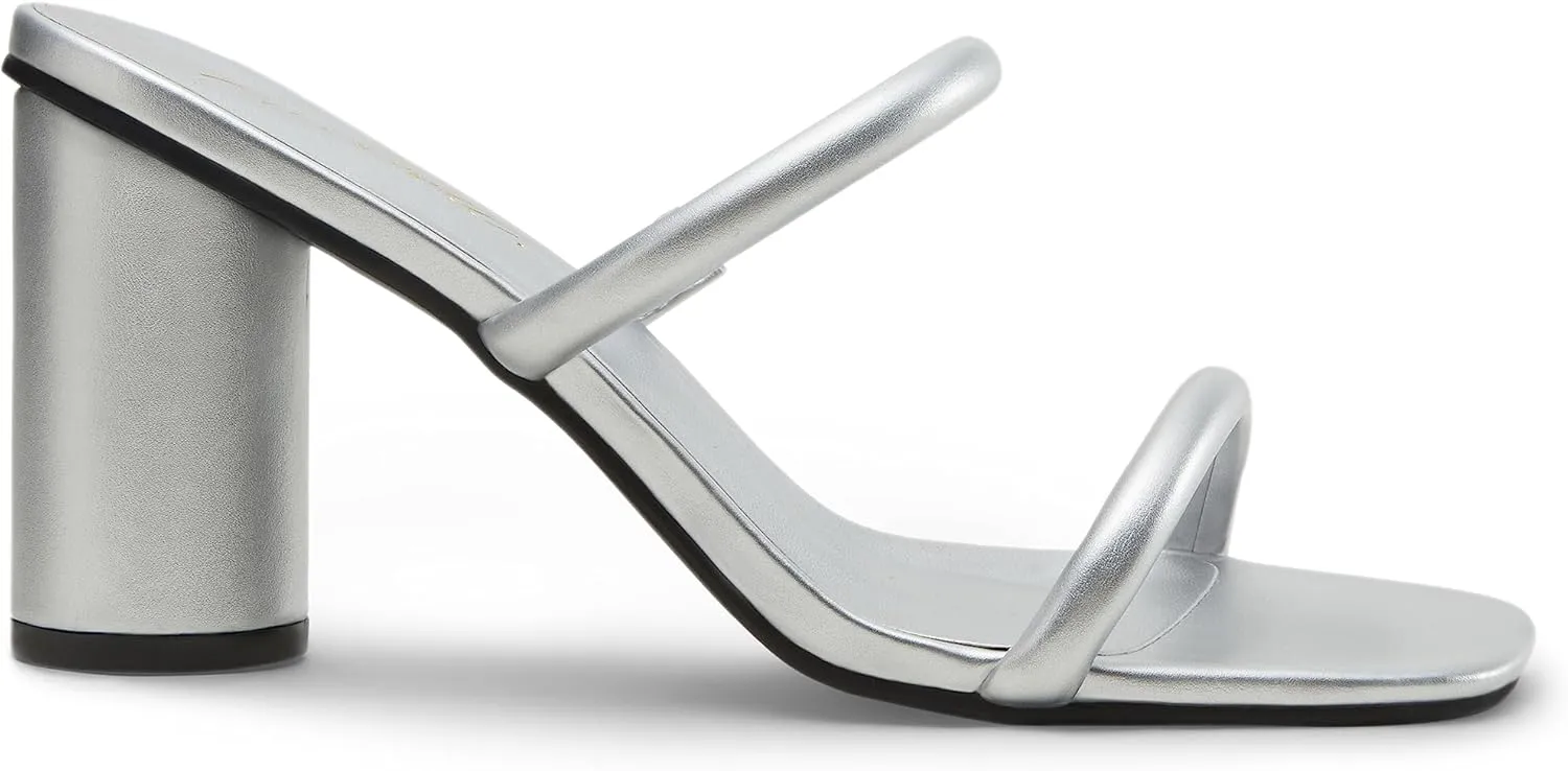 Arromic Women's Heeled Sandals Square Toe Two Strap Block Heels for Women Comfortable Strappy Heels Slip on Heeled Sandals for Women Dressy
