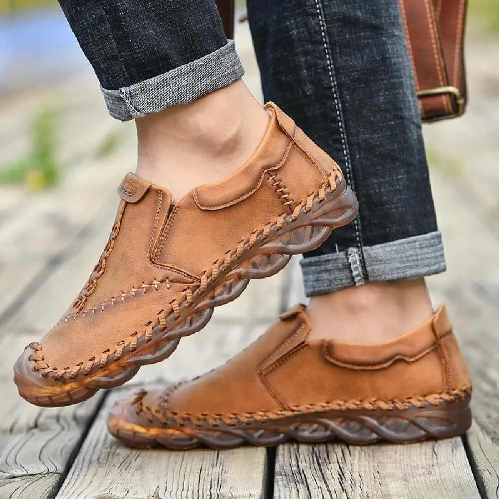Asifn Mens Slip On Loafers Leather Casual Lightweight Comfortable Walking Retro Fashion Driving Shoes