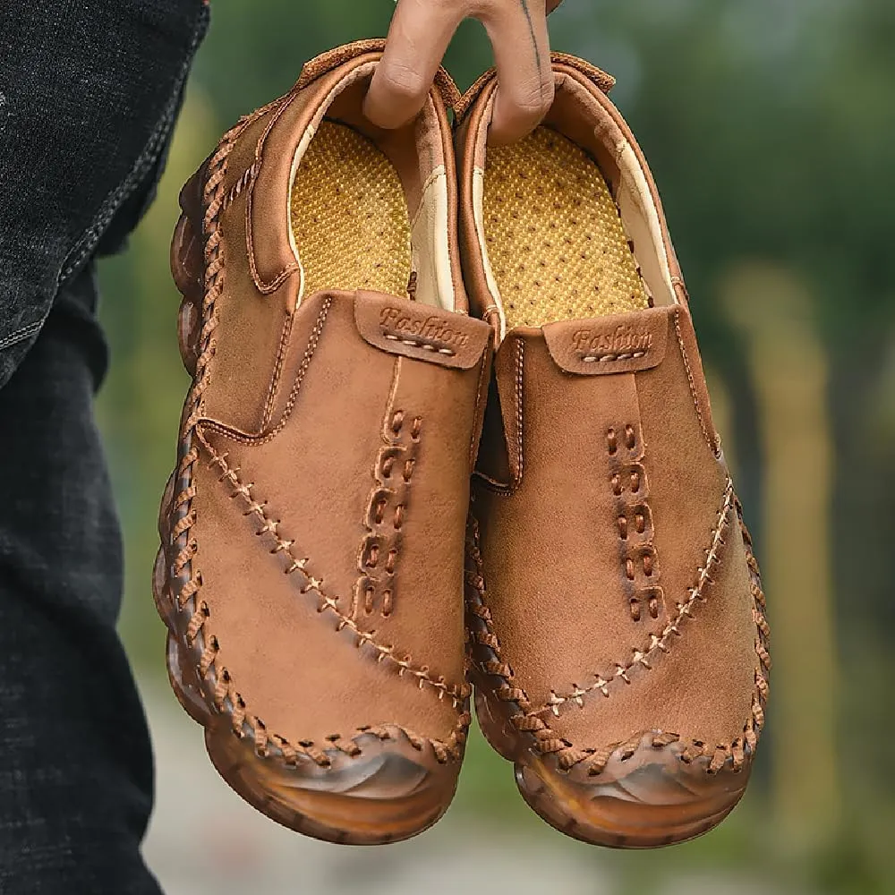 Asifn Mens Slip On Loafers Leather Casual Lightweight Comfortable Walking Retro Fashion Driving Shoes
