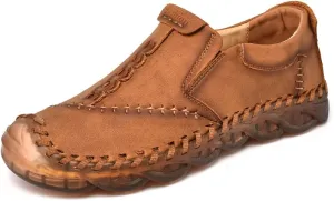 Asifn Mens Slip On Loafers Leather Casual Lightweight Comfortable Walking Retro Fashion Driving Shoes