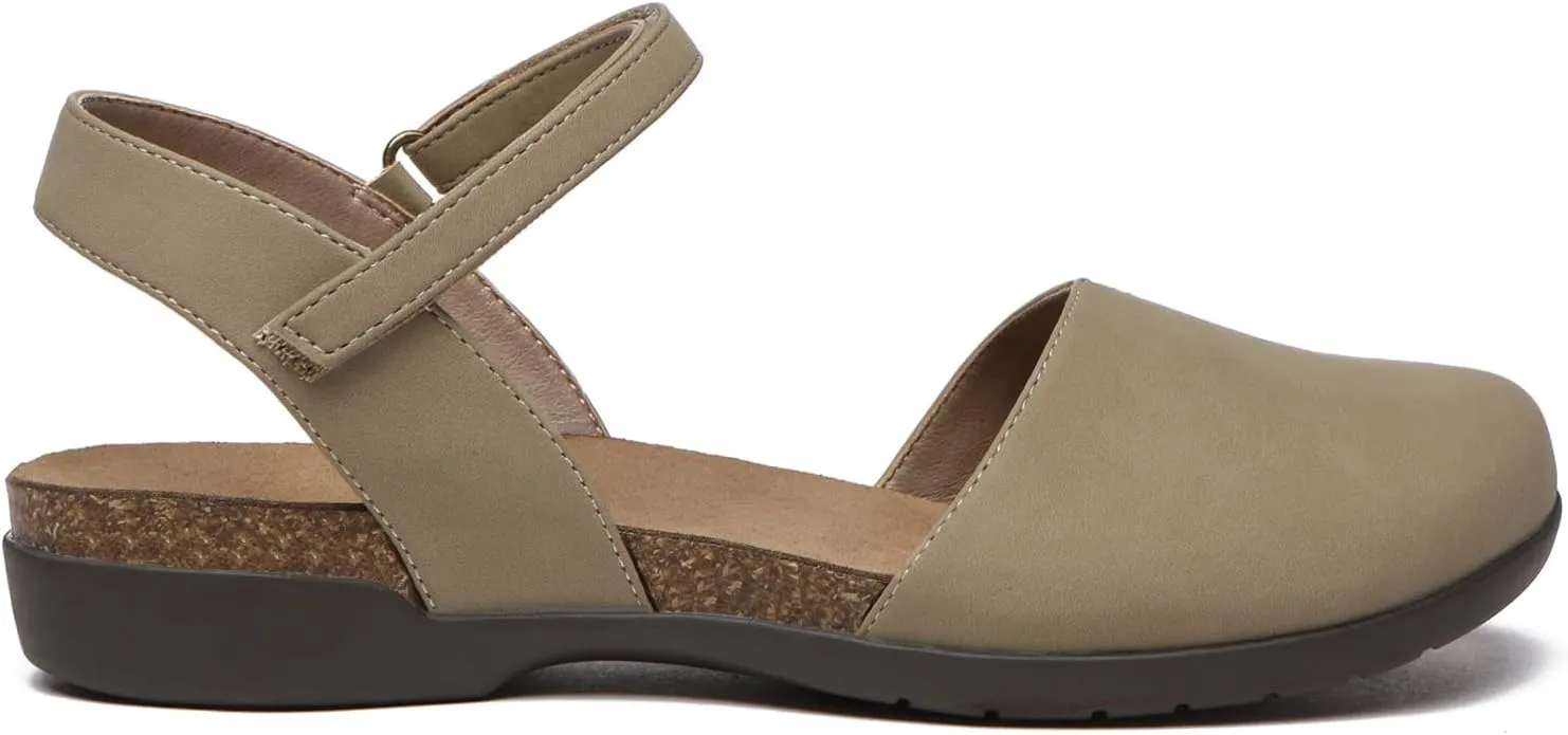 Athlefit Women's Closed Toe Sandals Comfort Cork Footbed Arch Support Flat Sandals