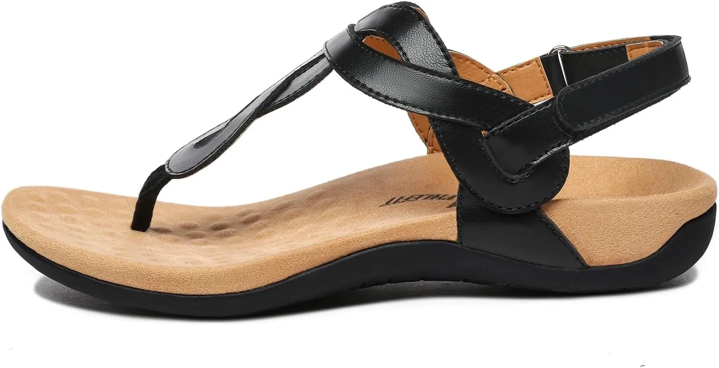 Athlefit Women's Orthopedic Arch Support Sandals Comfortable Thong T-Strap Orthotic Casual Flat Sandals