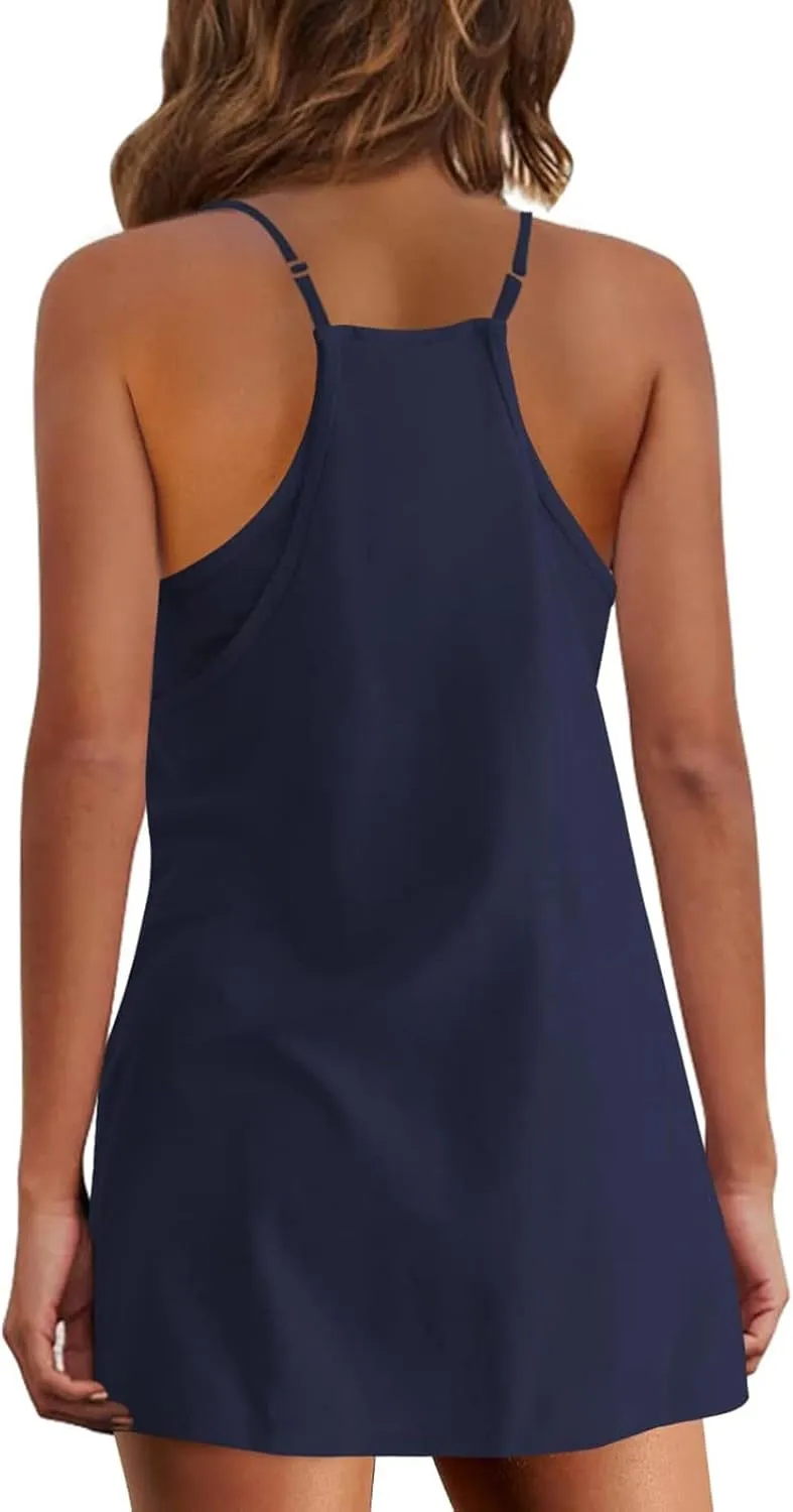 Athletic Dress for Women with Shorts Underneath Summer Workout Set Sleeveless Mini Dress Tennis Sundresses Top Romper