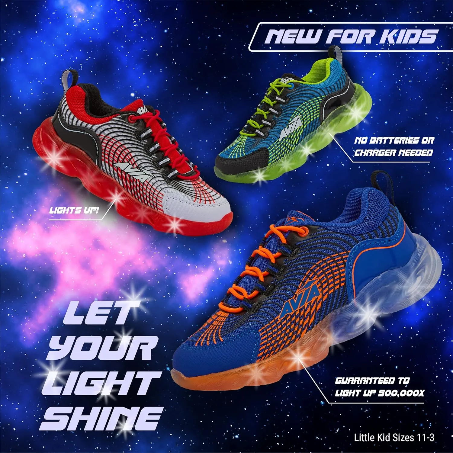 Avia Ignite Slip On LED Light Up Boys' Sneakers - Lightweight Tennis, Athletic, Running Shoes for Boys - Little Kid Sizes 11-3
