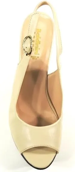 Baldinini Women's Platform Wedge Sandals, Beige Leather, Slingback Peep Toe, Fashion Cityscape Print