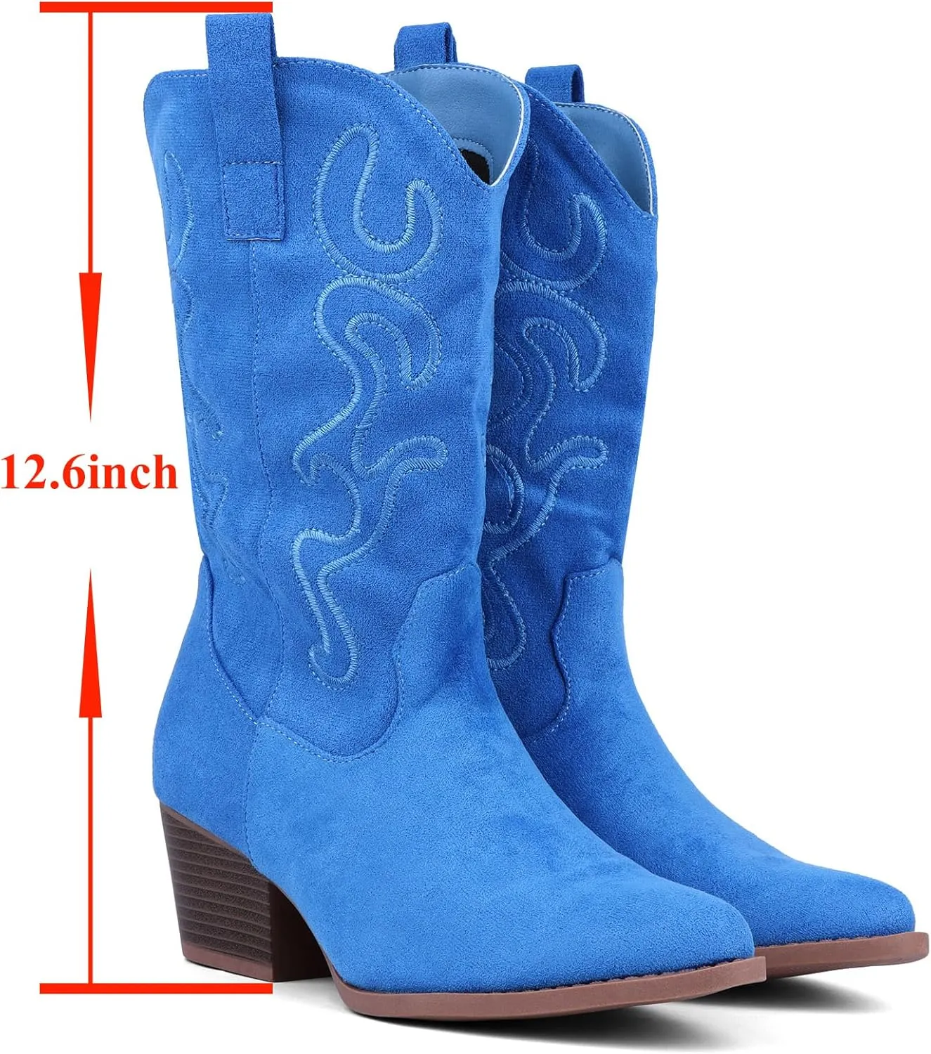 Bandkos Cowboy Boots for Women Cowgirl Mid Calf Western Boots Embroidered Stitched Pointed Toe Chunky Block Heel