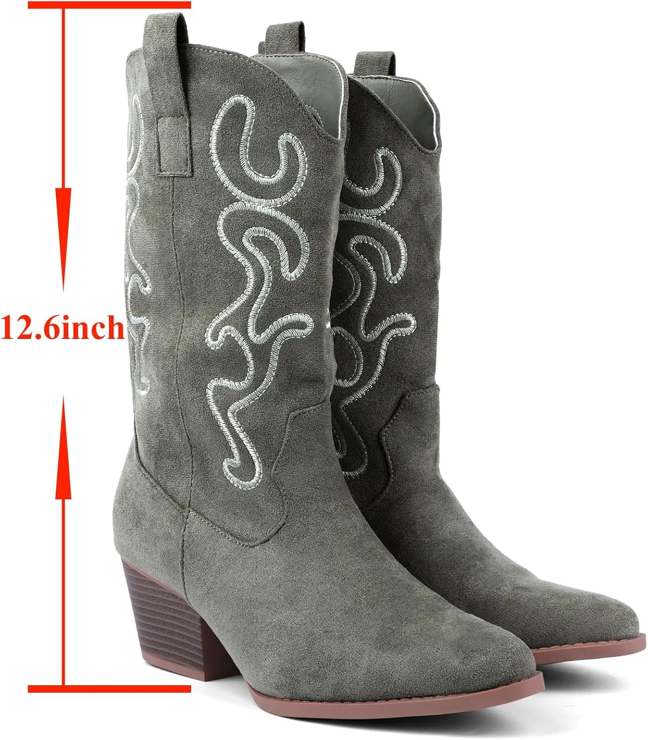 Bandkos Cowboy Boots for Women Cowgirl Mid Calf Western Boots Embroidered Stitched Pointed Toe Chunky Block Heel
