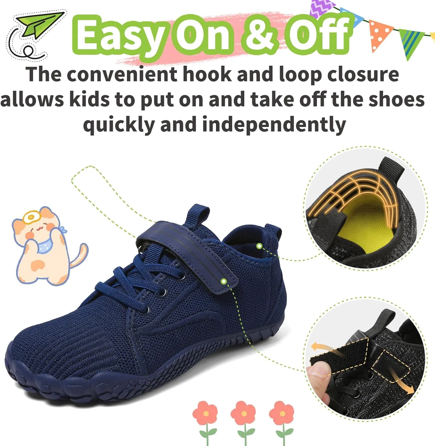 Barefoot Shoes Kids Wide Toe Box Shoes Boys Girls Footwear Zero Drop Orthopedic Minimalist Walking Sneakers for Little/Big Kids Indoor Outdoor Lightweight Running Wrestling Tennis