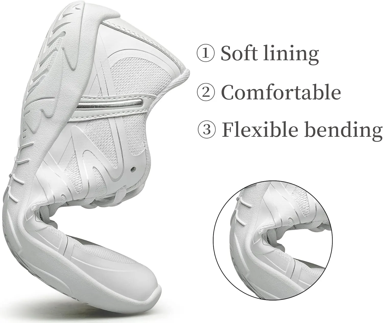 BAXINIER Girls White Cheerleading Dance Shoes Lightweight Youth Competition Cheer Sneakers Kids Training Tennis Shoes