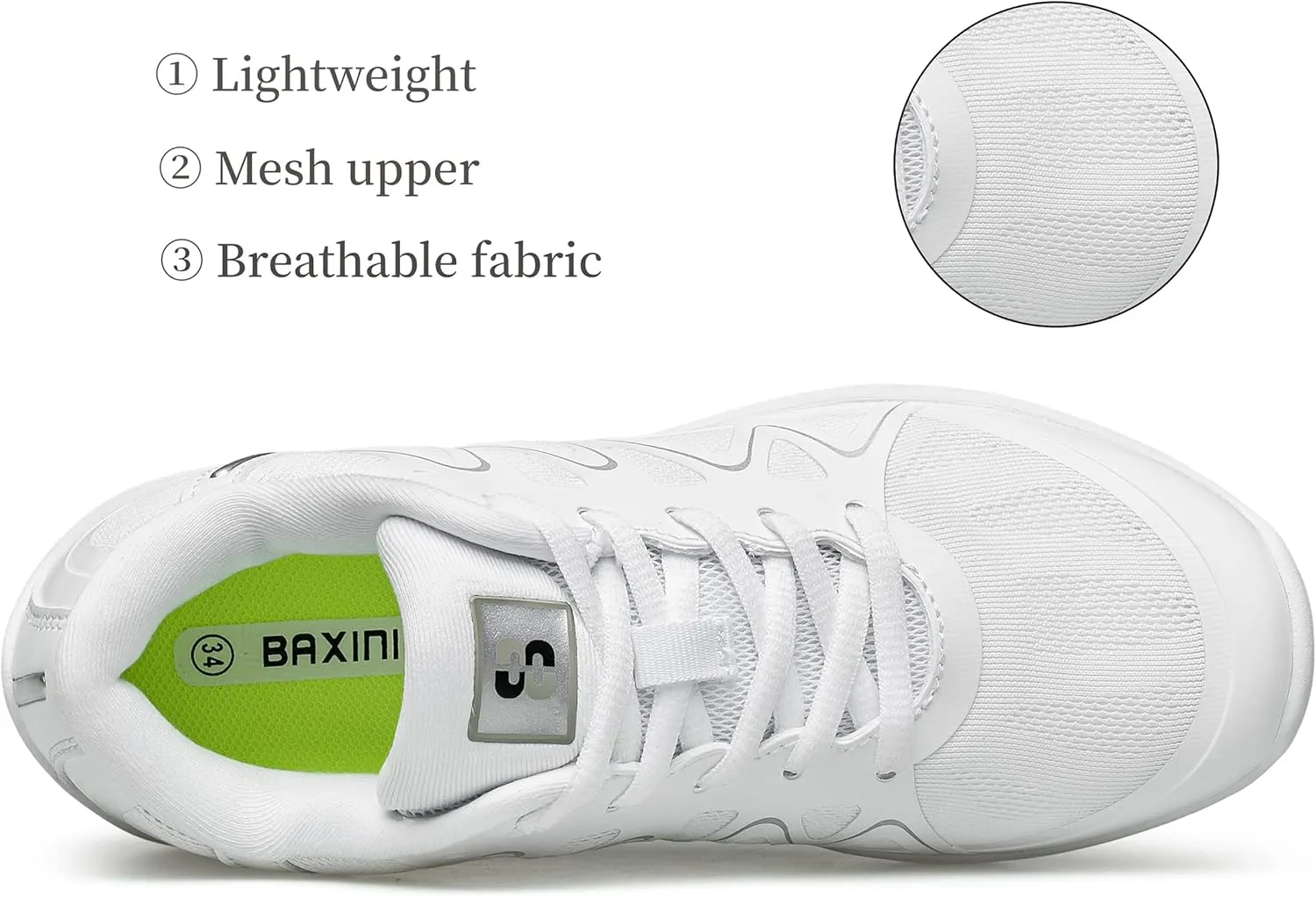BAXINIER Girls White Cheerleading Dance Shoes Lightweight Youth Competition Cheer Sneakers Kids Training Tennis Shoes