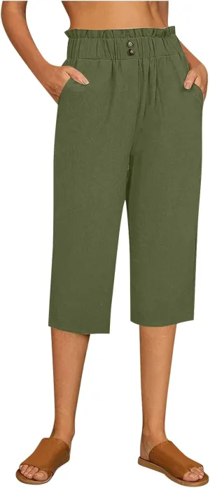 Beach Vacation Clothes for Women Women's Clothing Beach Leisure Trousers Linen Pants Women White Linen for (AG, XXXL)