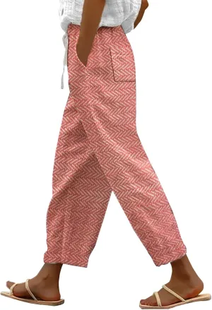 Beach Vacation s Women's Pants Pants Linen Outfit (Orange, L)