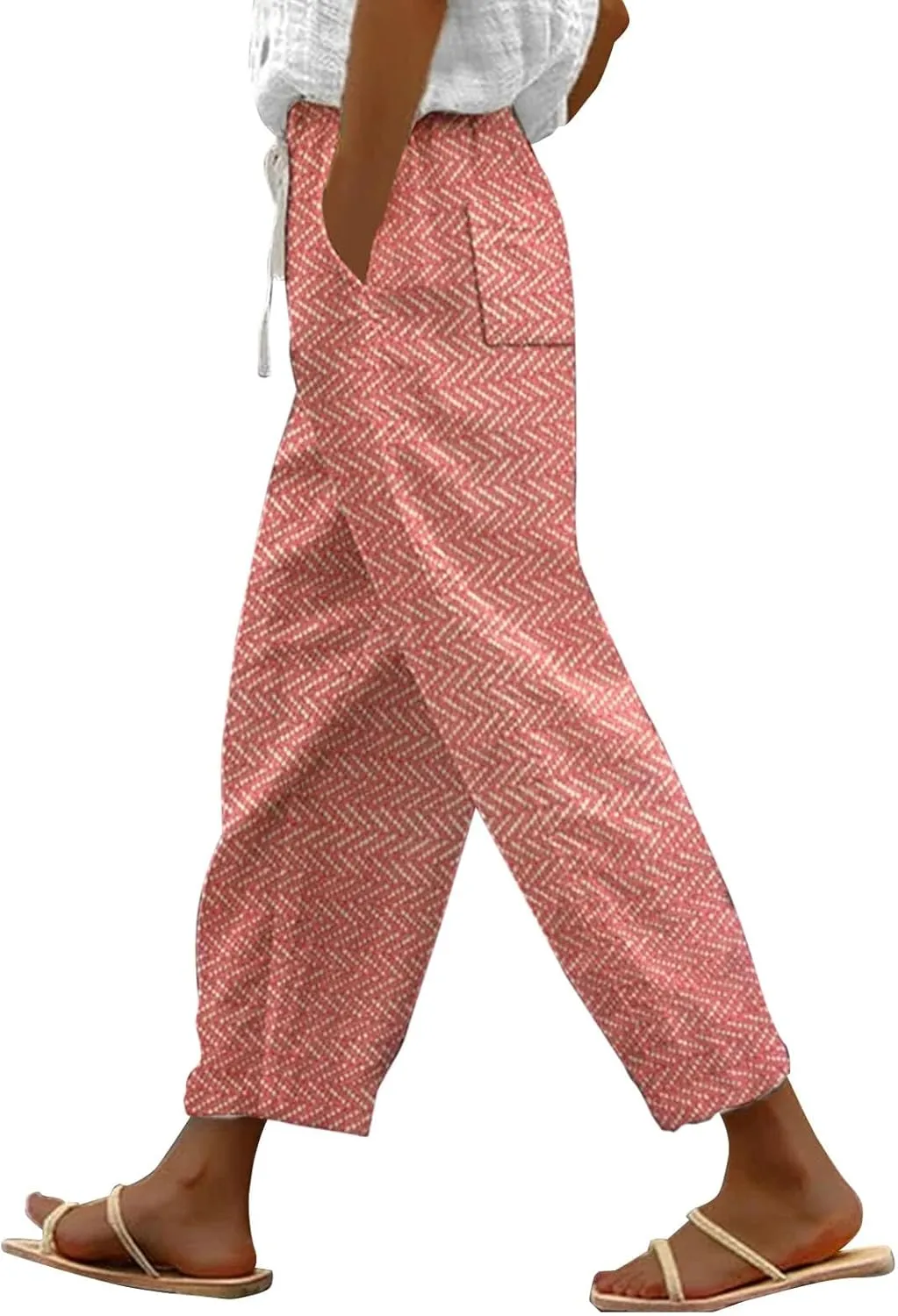 Beach Vacation s Women's Pants Pants Linen Outfit (Orange, L)