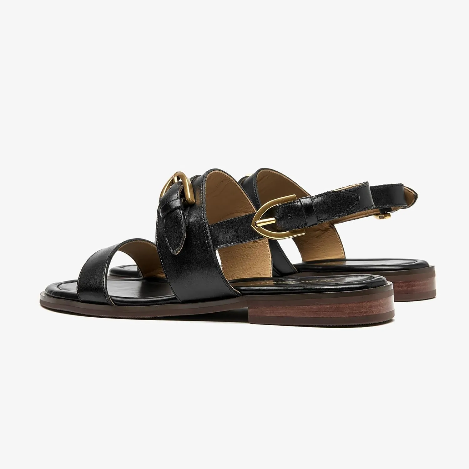 BEAU TODAY Flat Sandals for Women,Adjustable Strappy Sandals for Women,Summer Fashion Comfortable Open-Toe Wide Dress Leather Sandals for Vacation Hiking