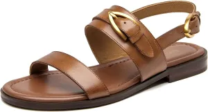 BEAU TODAY Flat Sandals for Women,Adjustable Strappy Sandals for Women,Summer Fashion Comfortable Open-Toe Wide Dress Leather Sandals for Vacation Hiking