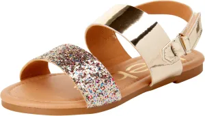 bebe Girls Sandals - Big girl and Toddler Girl Sandals with Durable Leather and Glitter Straps, Summer Dress Shoes for Girls