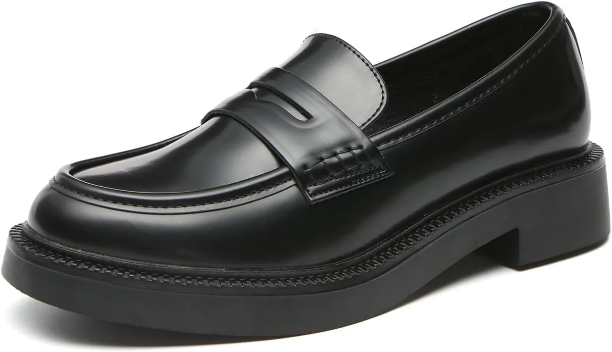 Bernal Loafers for Women Chunky Platform Penny Loafers Fashion Slip On School Shoes Work Shoes with Buckle