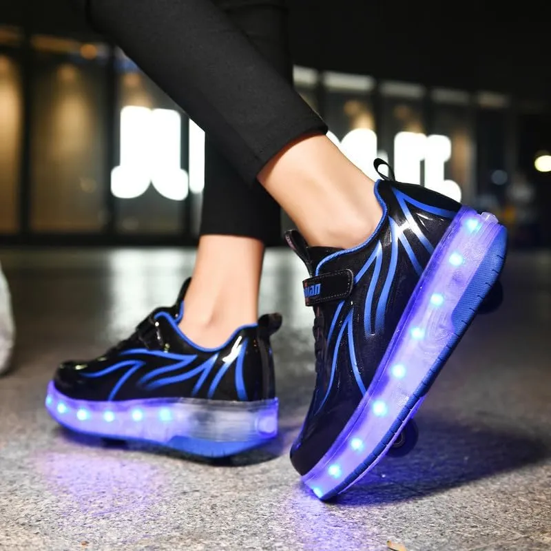 BFOEL Rechargeable Roller Shoes for Boys Girls Age 6-14 with LED Light-Up Kids Sneakers for Outdoor Play, Birthday