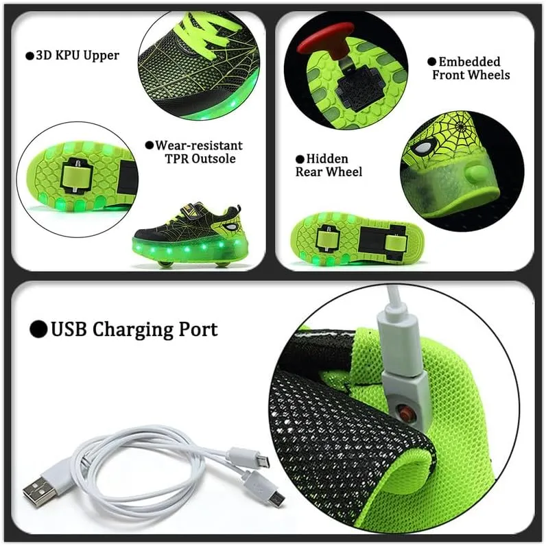 BFOEL Rechargeable Roller Shoes for Boys Girls Age 6-14 with LED Light-Up Kids Sneakers for Outdoor Play, Birthday