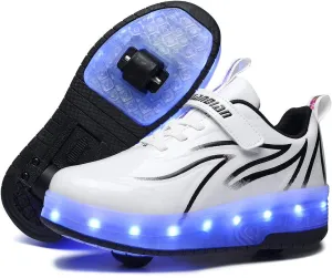 BFOEL Rechargeable Roller Shoes for Boys Girls Age 6-14 with LED Light-Up Kids Sneakers for Outdoor Play, Birthday