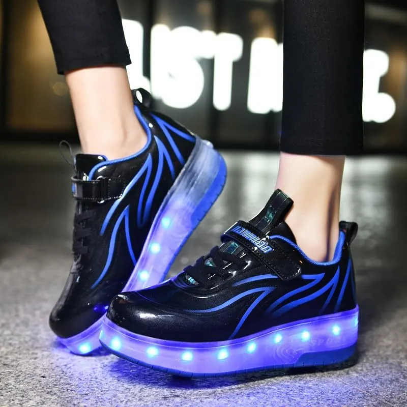 BFOEL Rechargeable Roller Shoes for Boys Girls Age 6-14 with LED Light-Up Kids Sneakers for Outdoor Play, Birthday