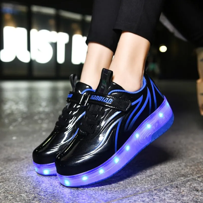 BFOEL Rechargeable Roller Shoes for Boys Girls Age 6-14 with LED Light-Up Kids Sneakers for Outdoor Play, Birthday