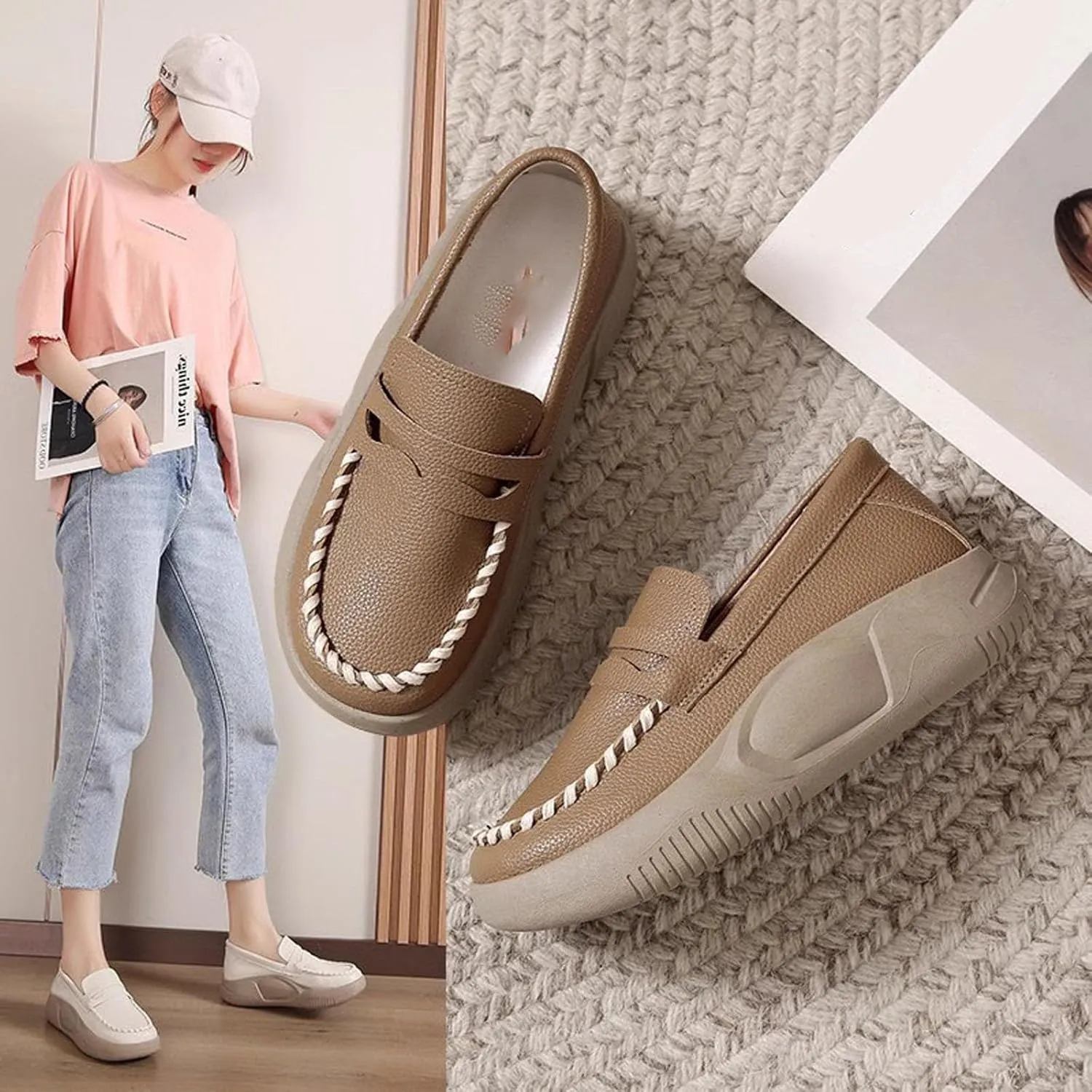Biscalo Loafers for Women, Lurebest Shoes for Women, Soft-Soled Pure Cowhide Corrective Loafers