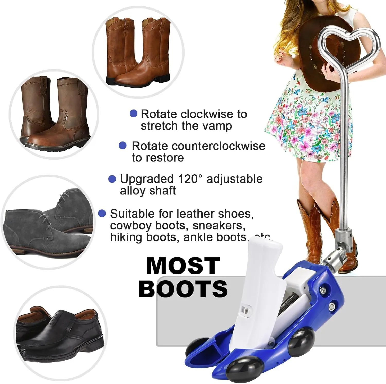 Boot Stretchers for Cowboy Boots Thick Wide Feet, Adjustable Men Women Shoe High Instep & Width Toe Box Expander