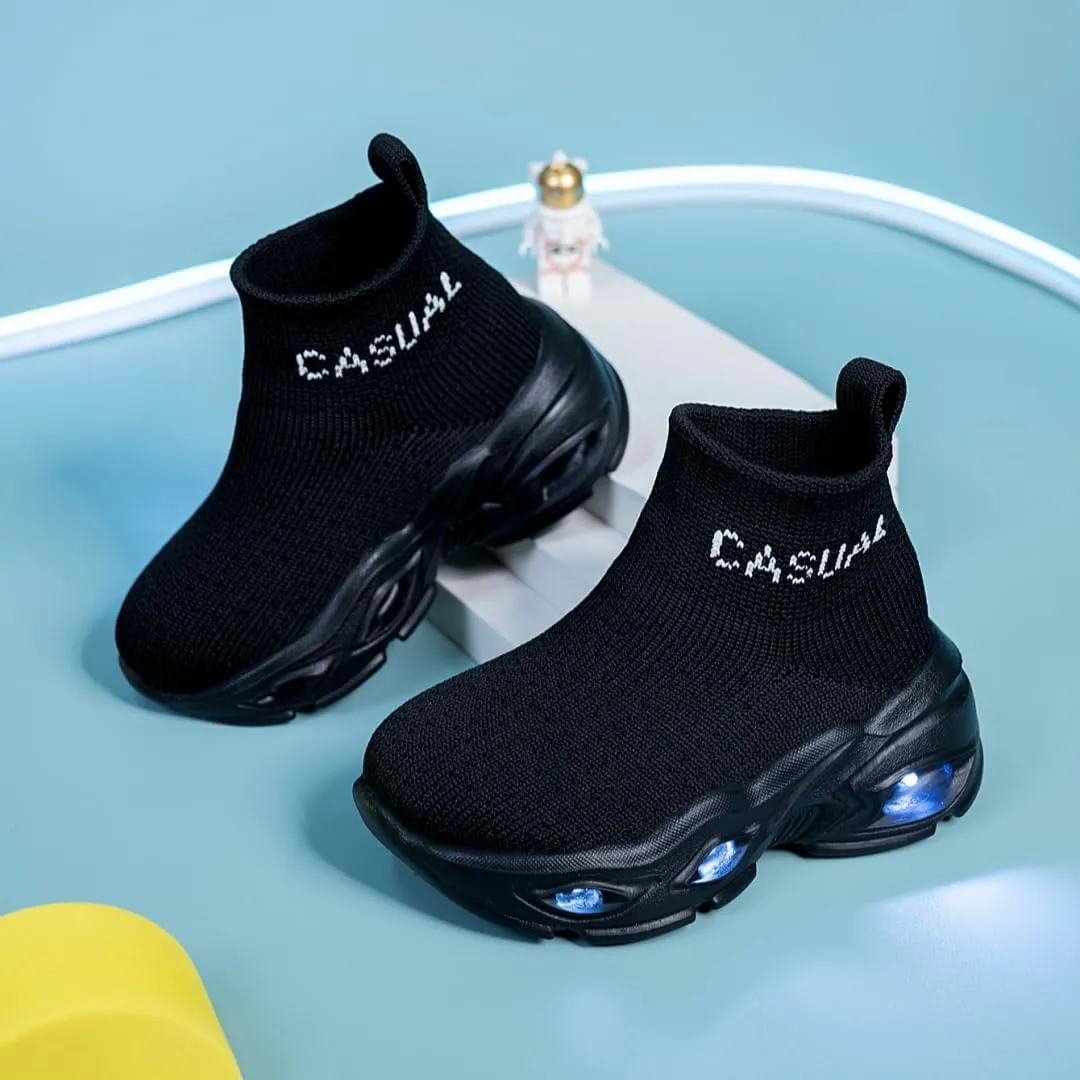 Boys Girls Breathable Athletic Led Light Up Sneakers Lightweight Outdoor Tennis Sock Shoes