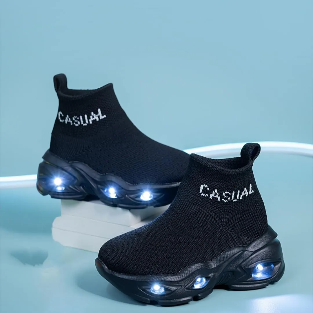 Boys Girls Breathable Athletic Led Light Up Sneakers Lightweight Outdoor Tennis Sock Shoes