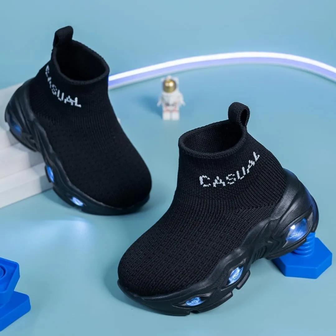 Boys Girls Breathable Athletic Led Light Up Sneakers Lightweight Outdoor Tennis Sock Shoes