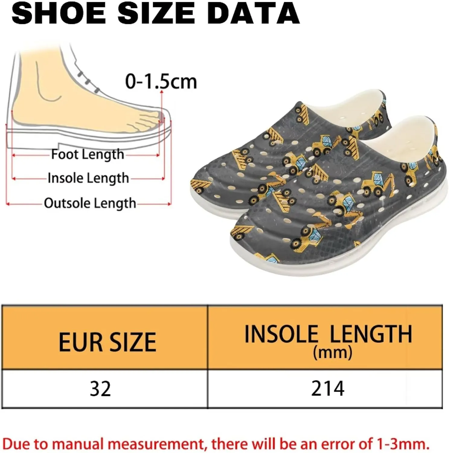 Boys Tractor Print Garden Clogs Kids Water Shoes Non Slip Slide Sandals Summer Sneakers for Indoor Outdoor