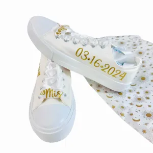 Bridesmaid Ladies Sneakers Custom, Squad Bride Tribe Personalized tennis, Maid of Honor Flat Shoes, Bride Tribe gift, Wedding party's theme shoes, Dancing stylish bridal shower gift shoes-FAST USA Shipping (8, Lettering Glitter Gold)