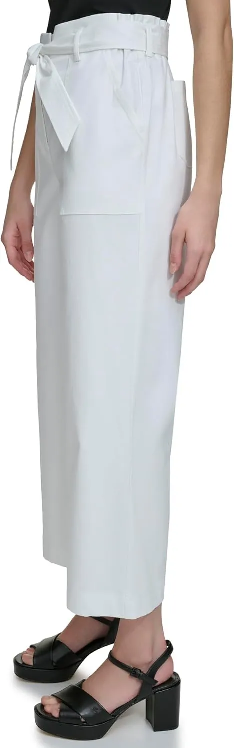 Calvin Klein Women's Woven Cropped Wide Leg Pant with Belt