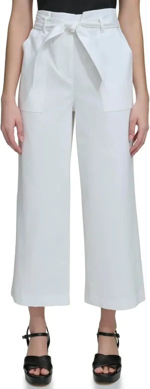 Calvin Klein Women's Woven Cropped Wide Leg Pant with Belt