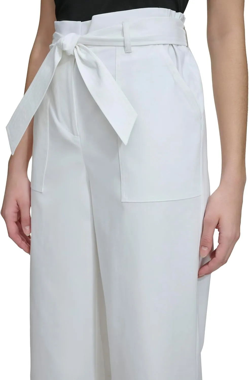 Calvin Klein Women's Woven Cropped Wide Leg Pant with Belt