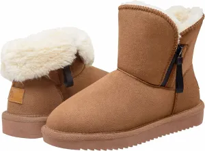 CAMEL CROWN Women's Foldable Snow Boots Warm Fur Winter Boots Mid-Calf Zipper House Slippers Boots Classic Mini Short Boots for Outdoor