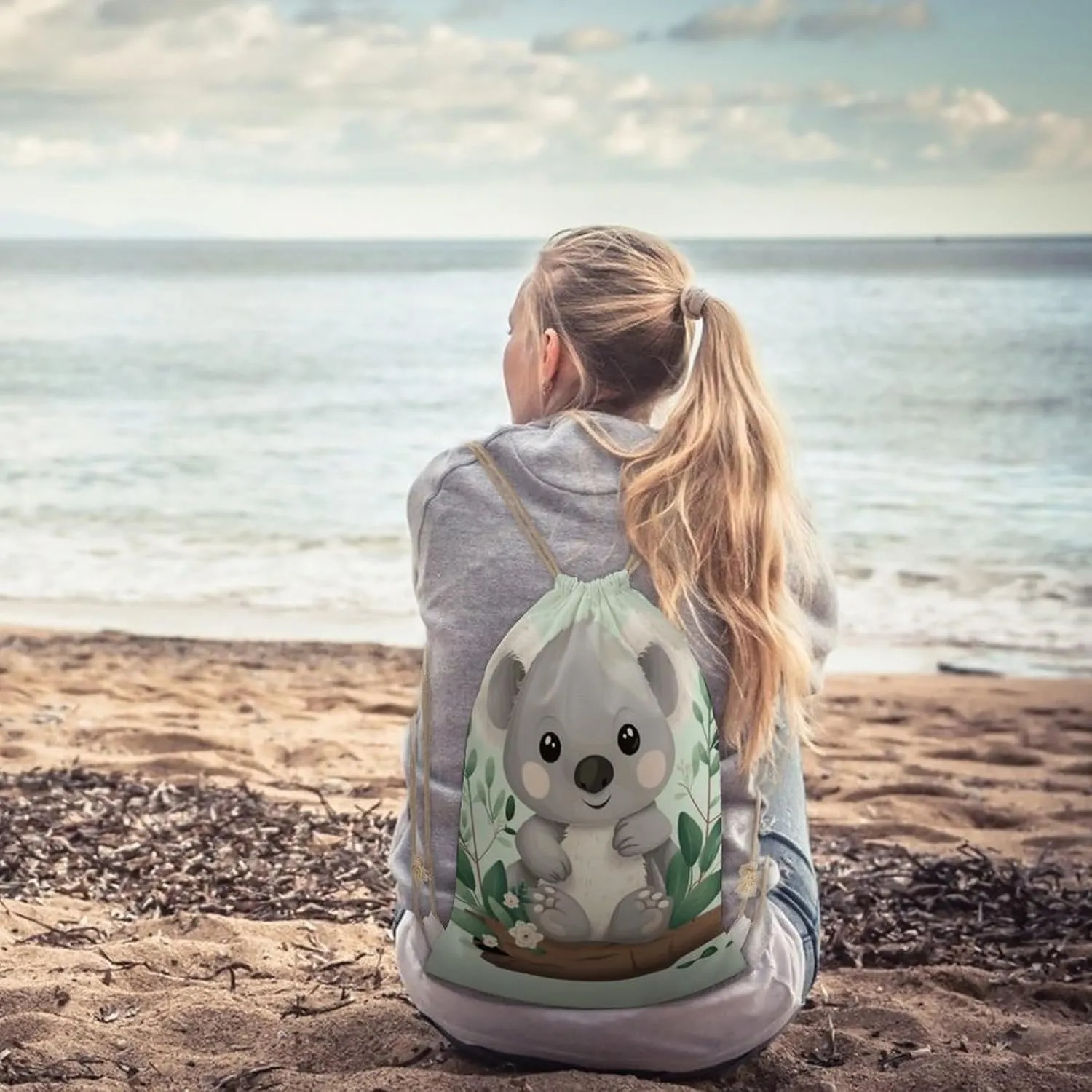 Canvas Drawstring Backpack, Koala Drawstring Sport Gym Bags for Travel, Work, Yoga & Daily Use