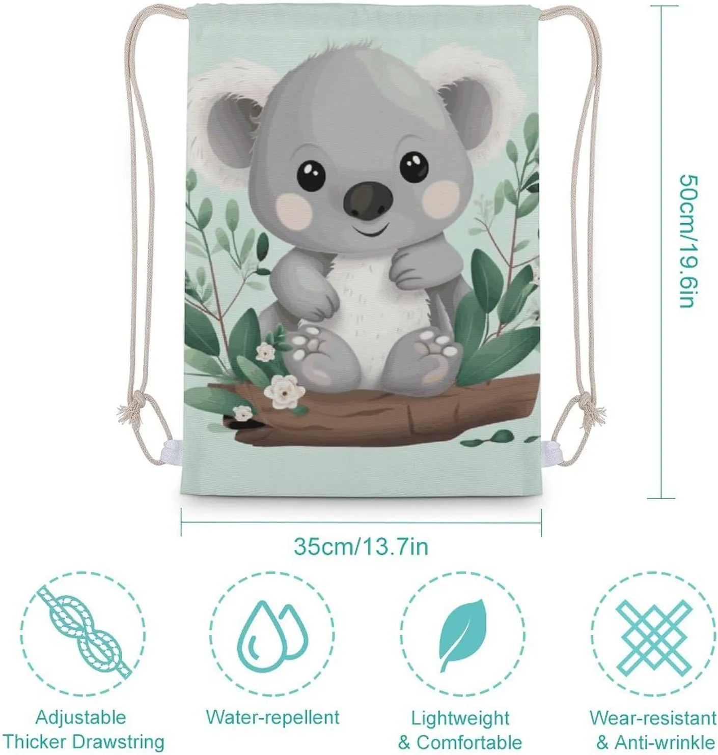 Canvas Drawstring Backpack, Koala Drawstring Sport Gym Bags for Travel, Work, Yoga & Daily Use