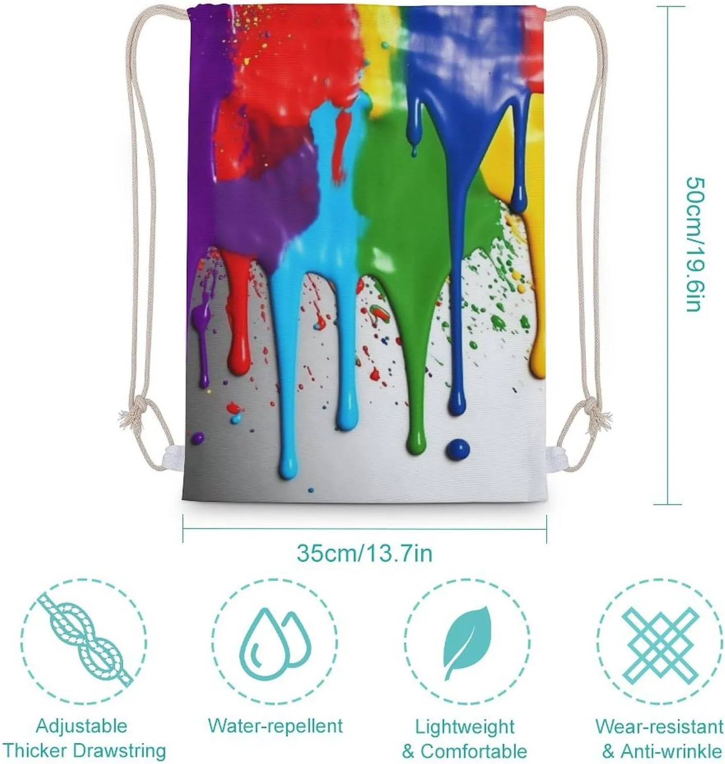 Canvas Drawstring Backpack, Paint Splatter Backdrop Drawstring Sport Gym Bags for Travel, Work, Yoga & Daily Use