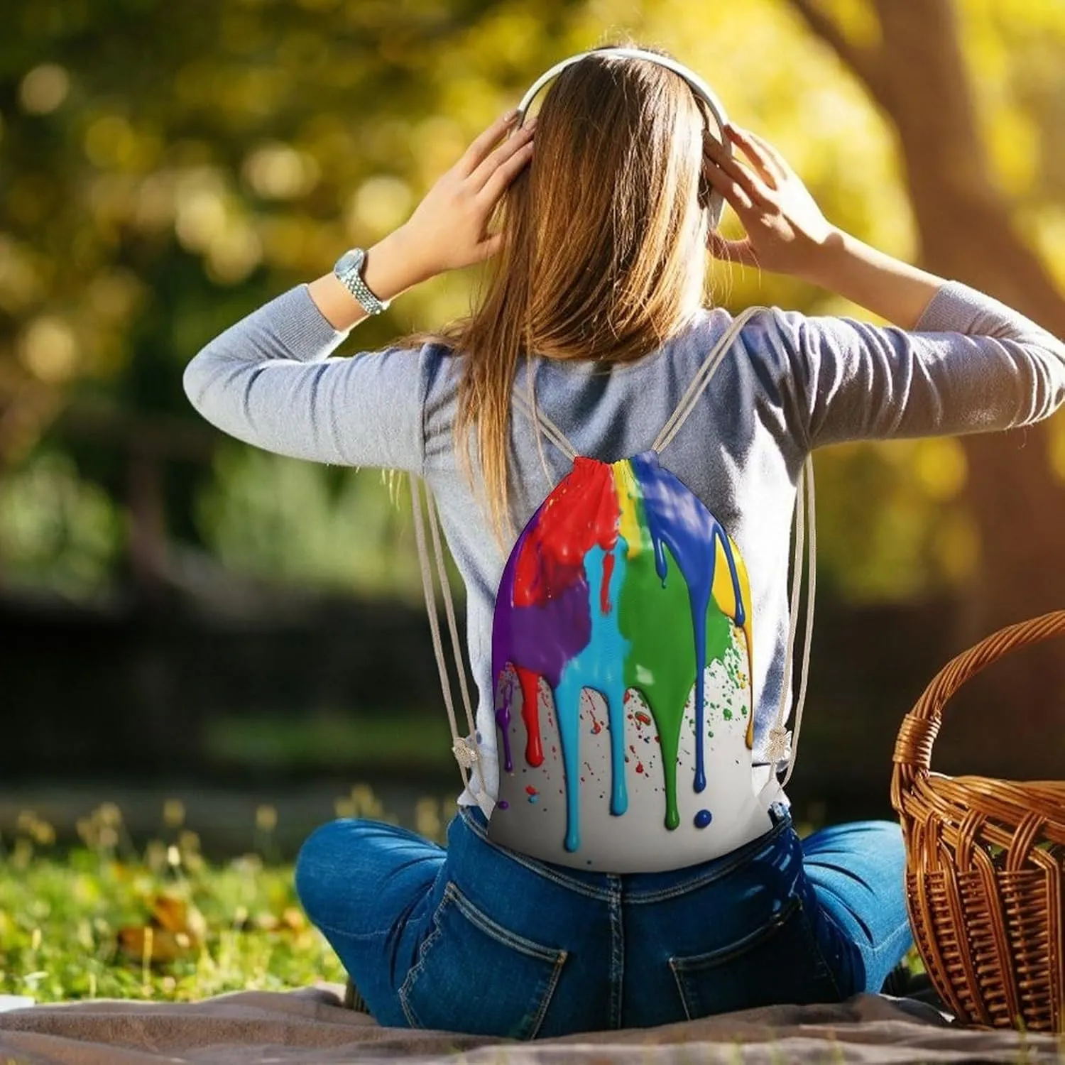 Canvas Drawstring Backpack, Paint Splatter Backdrop Drawstring Sport Gym Bags for Travel, Work, Yoga & Daily Use