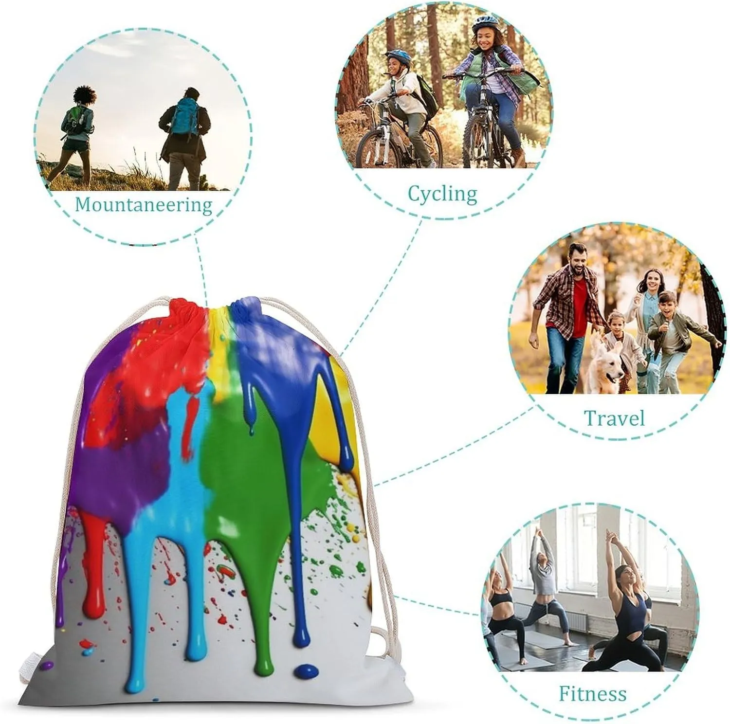 Canvas Drawstring Backpack, Paint Splatter Backdrop Drawstring Sport Gym Bags for Travel, Work, Yoga & Daily Use