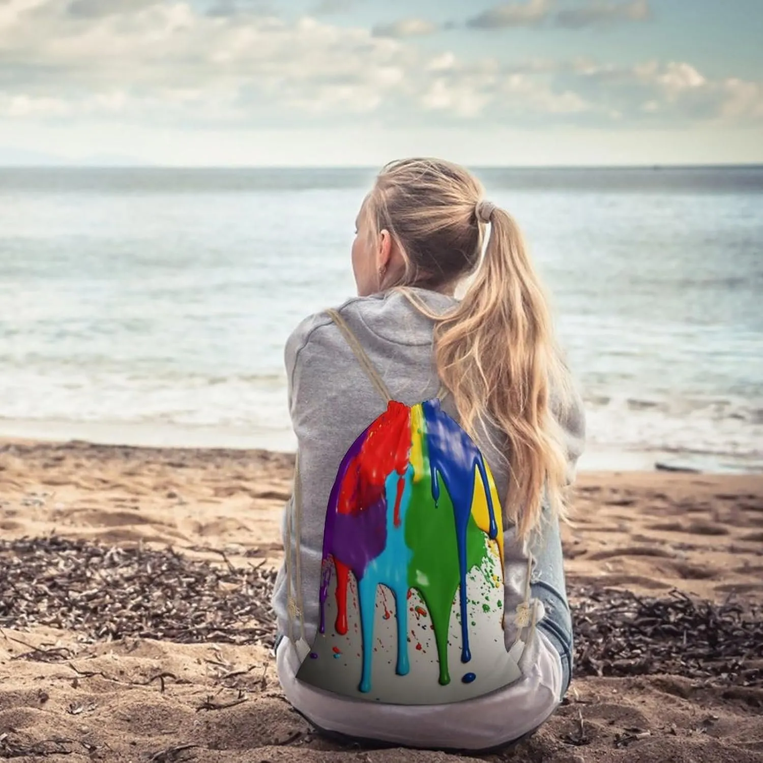 Canvas Drawstring Backpack, Paint Splatter Backdrop Drawstring Sport Gym Bags for Travel, Work, Yoga & Daily Use