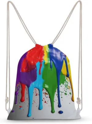 Canvas Drawstring Backpack, Paint Splatter Backdrop Drawstring Sport Gym Bags for Travel, Work, Yoga & Daily Use